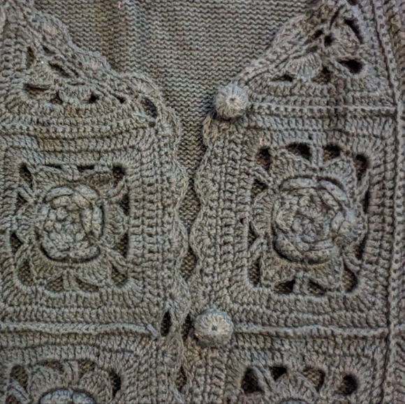 Cherry Stix Ltd. handmade knit/crochet vest, dark green, OS - Picture 8 of 10